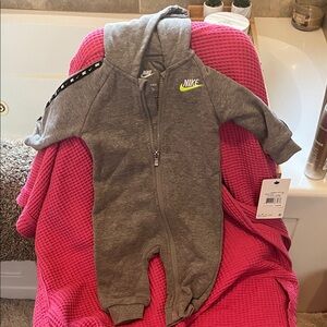 Nike Charcoal and Lime Kids Hooded Footie